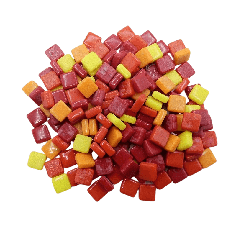 Micro mosaïque en verre brillant rouge orange et jaune pour la mosaïque